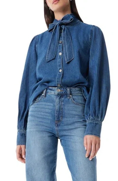 Robert Rodriguez Rosemary Tie Bow Denim Blouse In Blue
