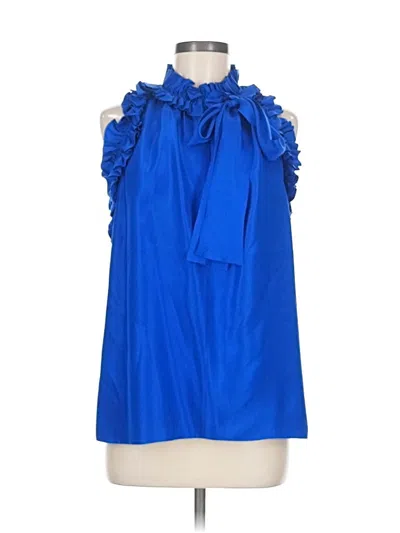 Pre-owned Robert Rodriguez Sleeveless Silk Top Blue Halter Neckline Tops