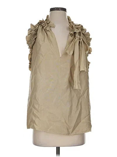 Pre-owned Robert Rodriguez Sleeveless Silk Top Tan Plunge Neckline Tops