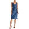 Robert Rodriguez Striped Surplice V Neck Dress In Blue In Blue
