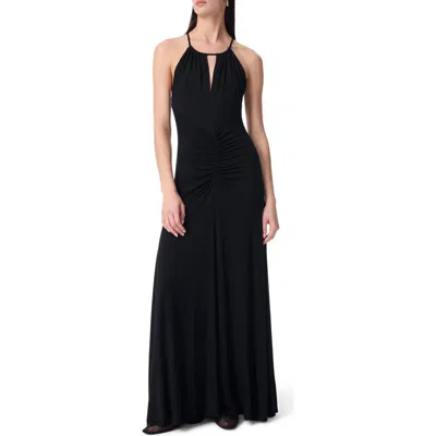 Robert Rodriguez Tori Ruched Halter Neck Maxi Dress In Black