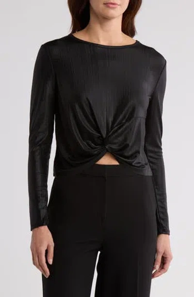 Robert Rodriguez Twist Front Long Sleeve Knit Top In Black