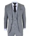 Robert Simon 3 Piece Suit Classic Plaid Checked Slim Fit Formal Dress In White