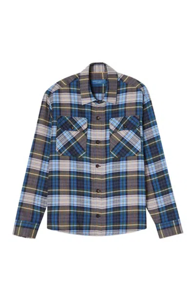 Robert Talbott Bradley Luxe Flannel Plaid Shirt Jacket In Blue Multi