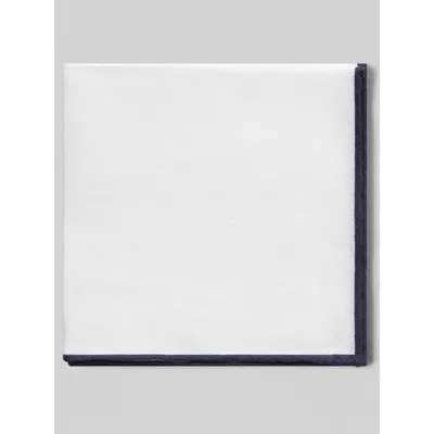 Robert Talbott Caine Linen Pocket Square In White/navy Border