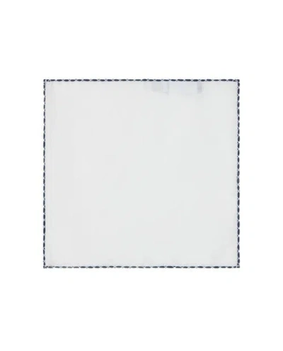 Robert Talbott Carlton Linen Cross Stitch Border Pocket Square In White
