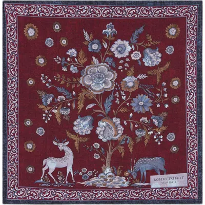 Robert Talbott Collins Garden Double Print Pocket Square In Burgundy
