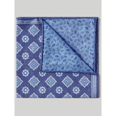 Robert Talbott Collins Reversible Silk/cotton Pocket Square In Navy/sky Neat