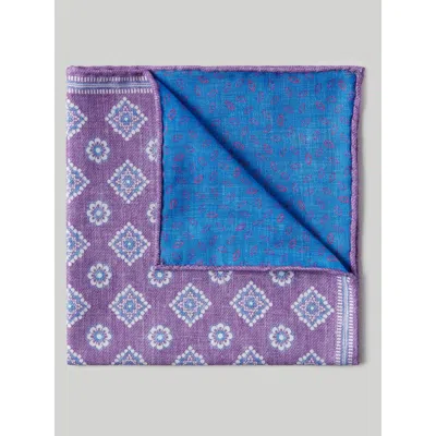 Robert Talbott Collins Reversible Silk/cotton Pocket Square In Purple/blue Neat
