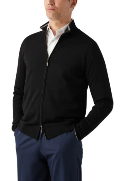 Robert Talbott Dalton Full Washable Merino Zip Sweater In Black