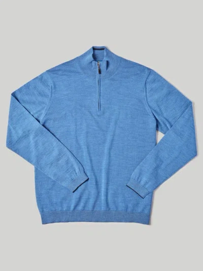 Robert Talbott Eastwood Quarter Zip Jumper In Sky Blue With Navy Tipping