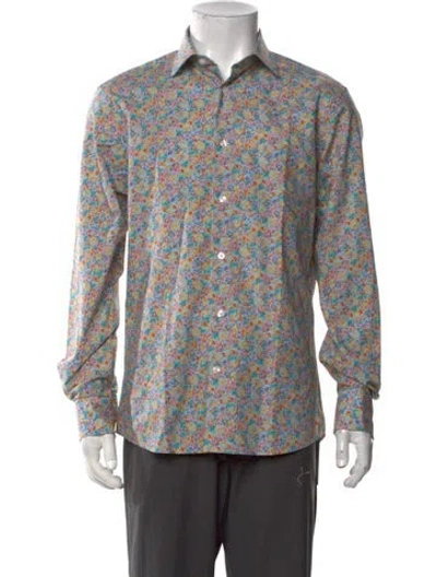 Pre-owned Robert Talbott Floral Print Long Sleeve Dress Shirt W/ Tags In Blue