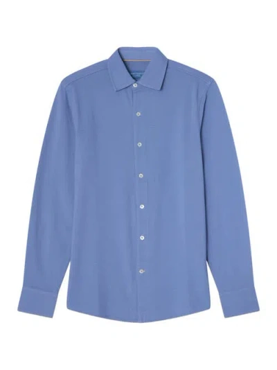 Robert Talbott Foster Long Sleeve Pique Knit Shirt In Blue