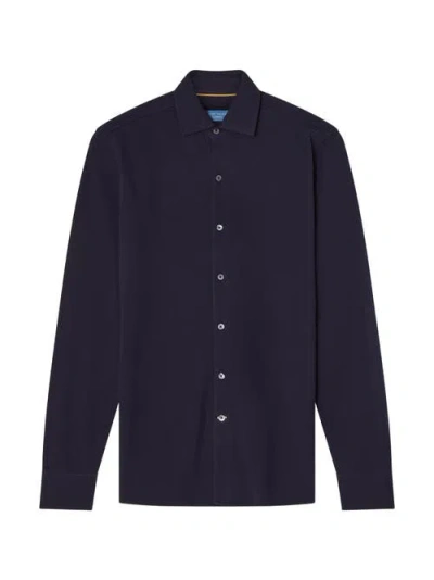 Robert Talbott Foster Long Sleeve Pique Knit Shirt In Blue
