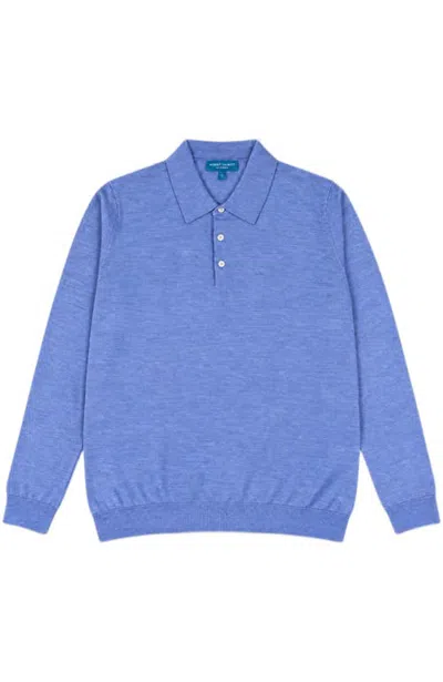 Robert Talbott Henson Wool Silk Fine Gauge Jersey Long Sleeve Polo In Blue Melange
