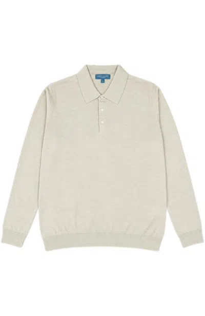 Robert Talbott Henson Wool Silk Fine Gauge Jersey Long Sleeve Polo In Flax