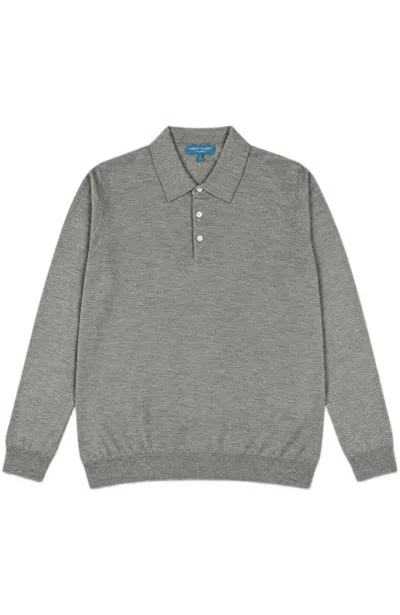 Robert Talbott Henson Wool Silk Fine Gauge Jersey Long Sleeve Polo In Medium Gray