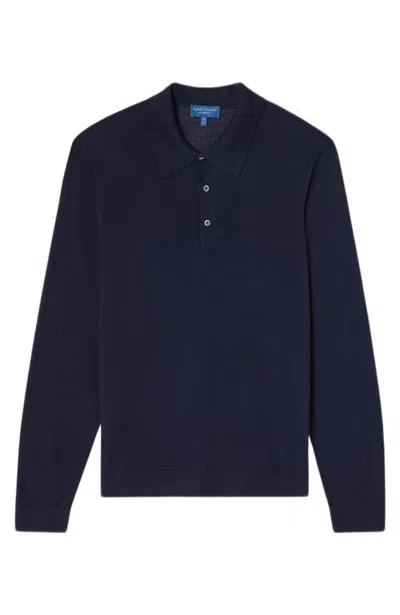 Robert Talbott Henson Wool Silk Fine Gauge Jersey Long Sleeve Polo In Navy