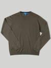 Robert Talbott Keaton Crewneck Sweater In Olive Green With Navy Tipping