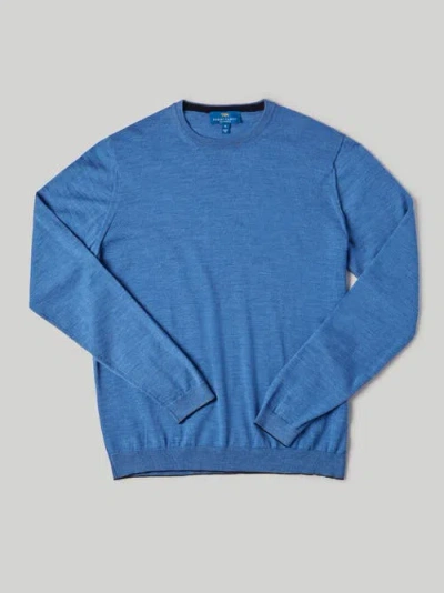 Robert Talbott Keaton Crewneck Jumper In Sky Blue With Navy Tipping