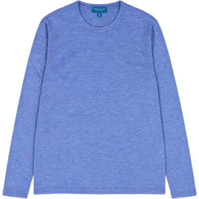 Robert Talbott Lawrence Wool Silk Fine Gauge Jersey Long Sleeve Tee In Blue Melange