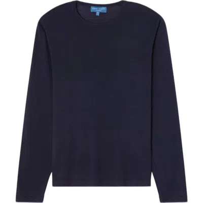 Robert Talbott Lawrence Wool Silk Fine Gauge Jersey Long Sleeve Tee In Navy
