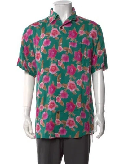 Pre-owned Robert Talbott Linen Floral Print Shirt W/ Tags In Green