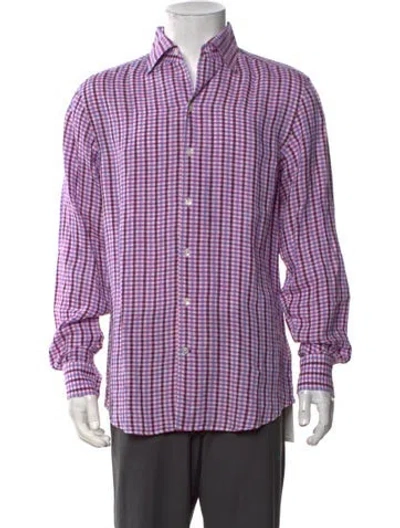 Pre-owned Robert Talbott Linen Plaid Print Dress Shirt W/ Tags In Purple