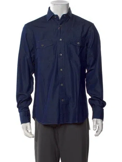 Pre-owned Robert Talbott Long Sleeve Denim Shirt W/ Tags In Blue