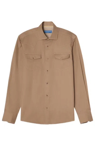 Robert Talbott Mcqueen Cashmere Blend Western Shirt In Taupe
