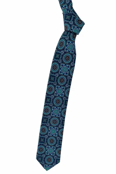 Robert Talbott Men's Medallion Best Of Class Woven Silk And Linen Tie In Navy, Teal And Bronze In Blue