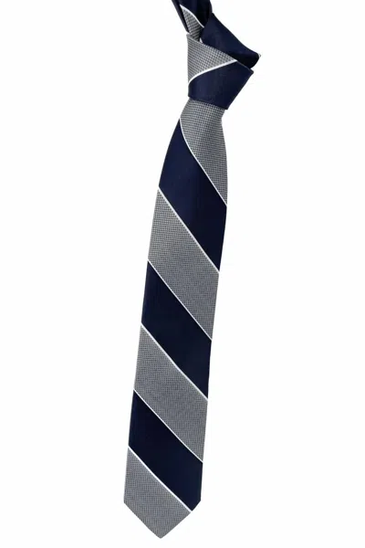 Robert Talbott Men's Multi-textured Stripe Woven Silk Tie In Navy And Grey Wide In Blue