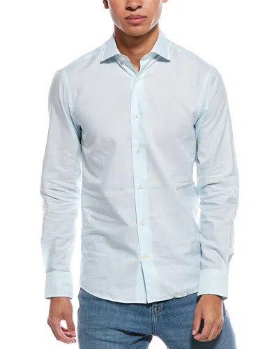 Robert Talbott Micro Linen-blend Shirt In Blue