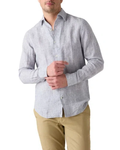 Robert Talbott Morgan Medium Stripe Linen Shirt In Blue