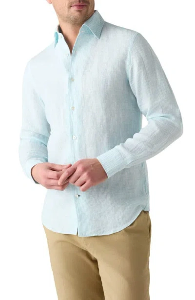 Robert Talbott Morgan Medium Stripe Linen Shirt In Blue