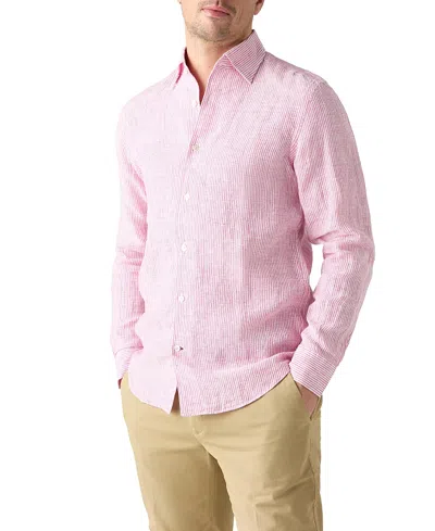 Robert Talbott Morgan Medium Stripe Linen Shirt In Pink