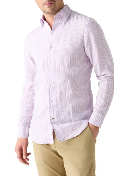 Robert Talbott Morgan Medium Stripe Linen Shirt In Pink
