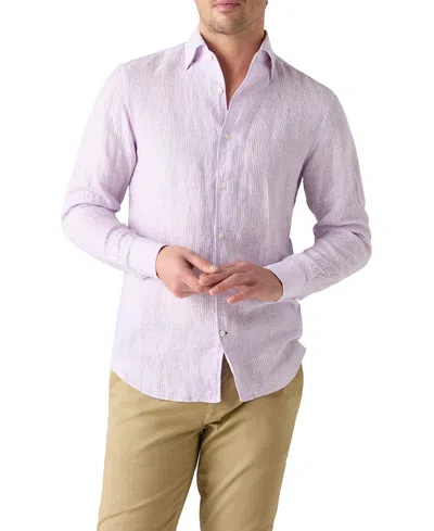 Robert Talbott Morgan Medium Stripe Linen Shirt In Purple