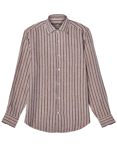 Robert Talbott Morgan Multi Check Linen Shirt In 477-navy/gold