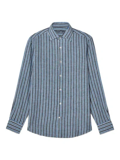 Robert Talbott Morgan Multi Check Linen Shirt In Navy/green