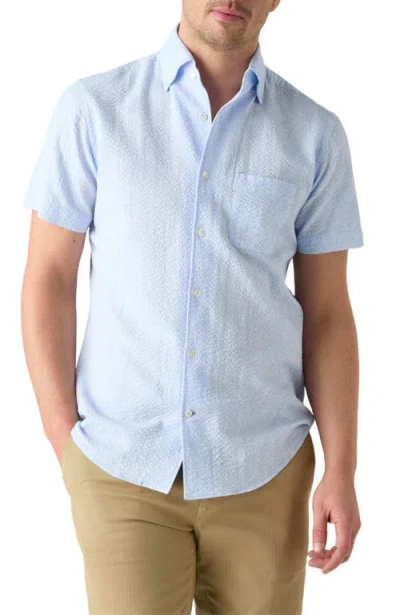 Robert Talbott Morgan Paisley Jacquard Seersucker Short Sleeve Shirt In Blue