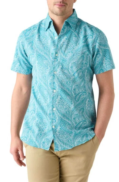Robert Talbott Morgan Paisley Jacquard Seersucker Short Sleeve Shirt In Blue
