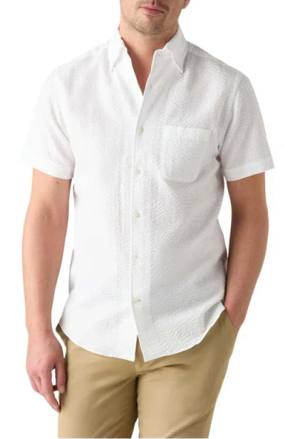 Robert Talbott Morgan Paisley Jacquard Seersucker Short Sleeve Shirt In White