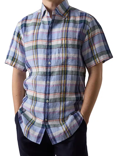 Robert Talbott Morgan Plaid Linen Short Sleeve Shirt In Multi