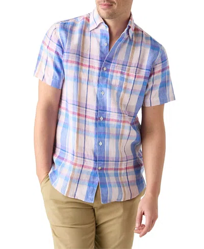 Robert Talbott Morgan Plaid Linen Short Sleeve Shirt In Blue