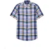 Robert Talbott Morgan Plaid Linen Short Sleeve Shirt In Blue
