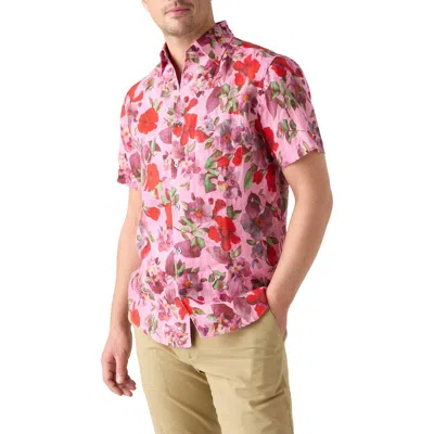 Robert Talbott Morgan Printed Floral Linen Short Sleeve Shirt In Pink