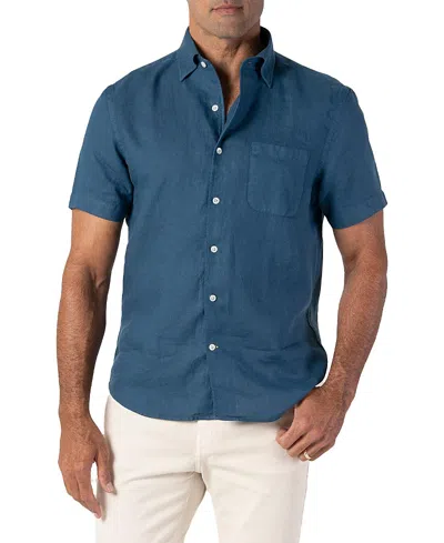 Robert Talbott Morgan Short Sleeve Linen Shirt In Blue