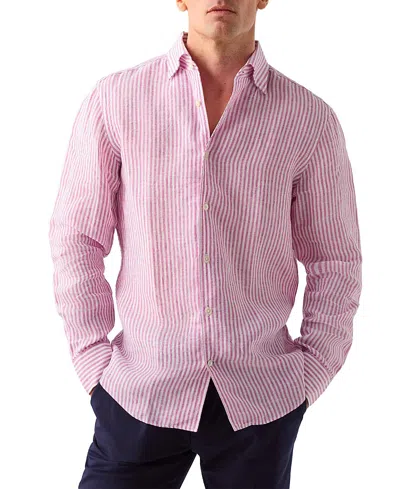 Robert Talbott Morgan Stripe Linen Shirt In Pink