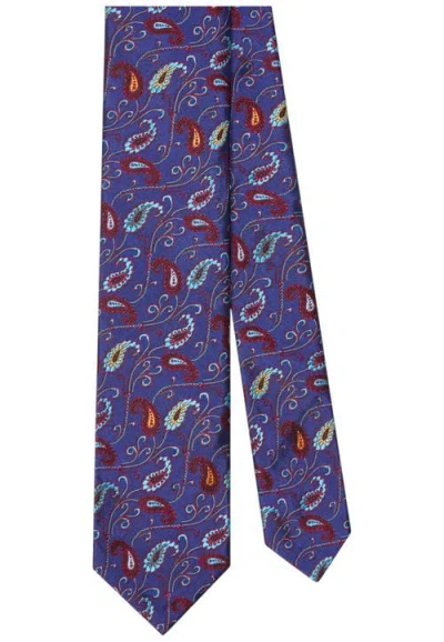 Robert Talbott Newman 7 Fold Pine Paisley Necktie In Blue